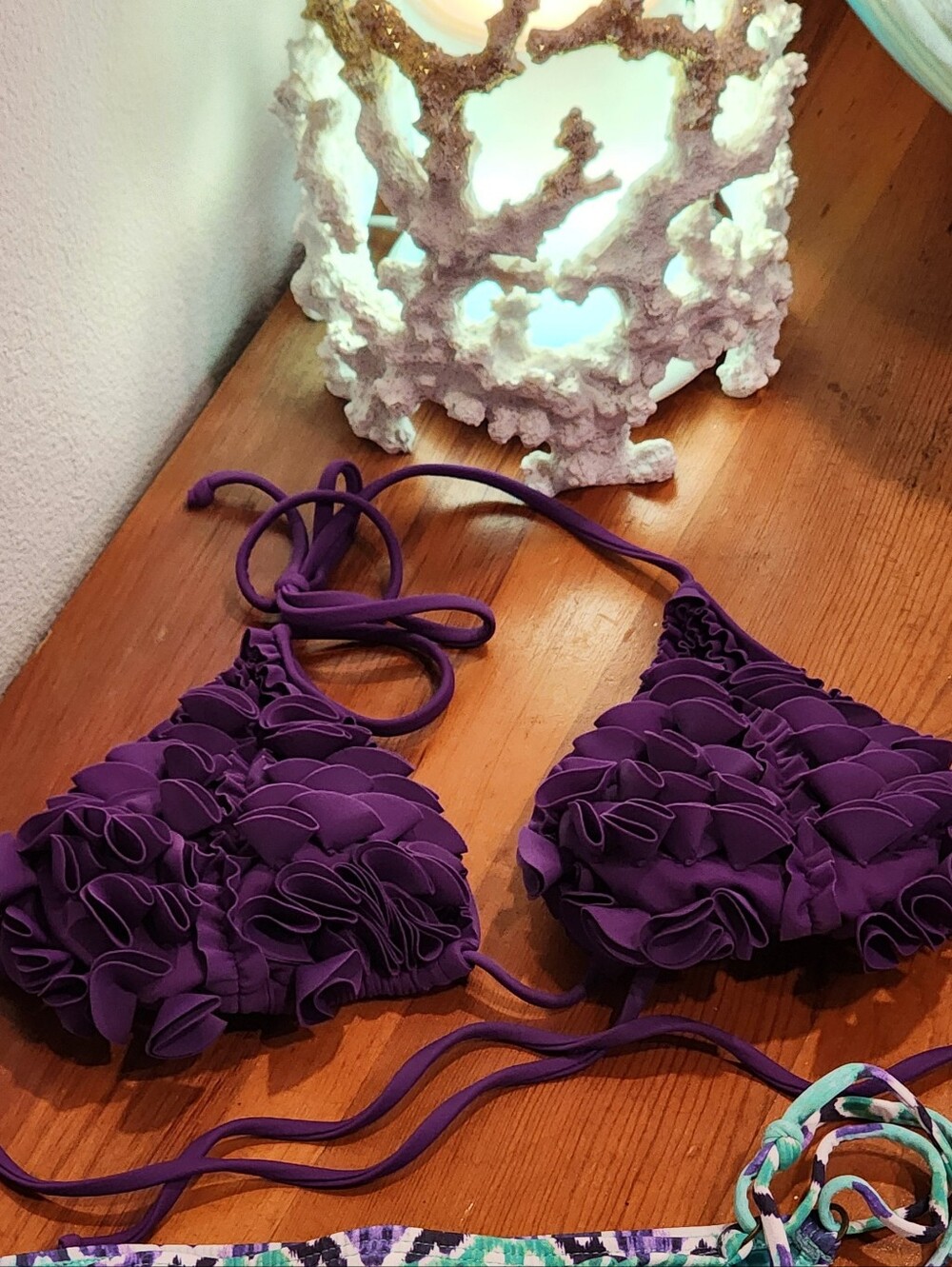 Purple Ruffle Triangle Bikini Top Sz XS